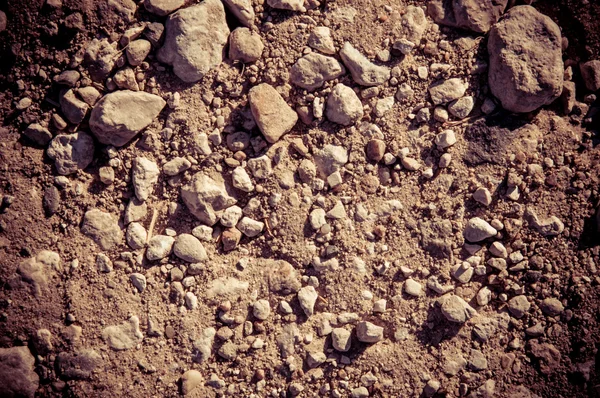 Droge bodem en stenen van een landbouwgebied — Stockfoto