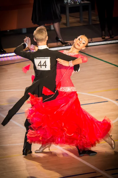 Competitors dancing slow waltz on the dance conquest — Stock Photo, Image