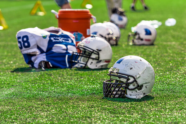 American Football Helmet on the Field