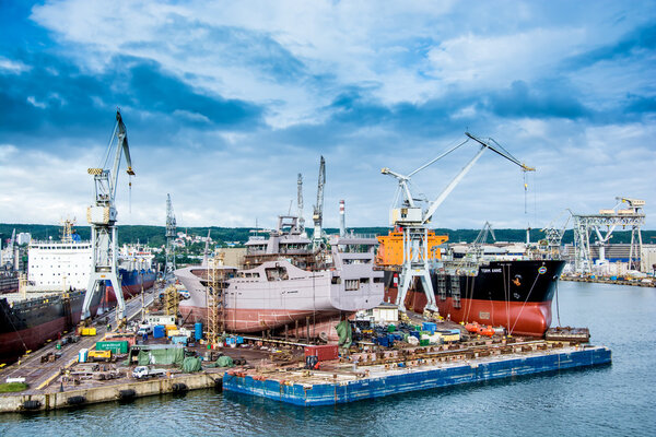 View of the quay port and shipyard of Gdynia, Poland