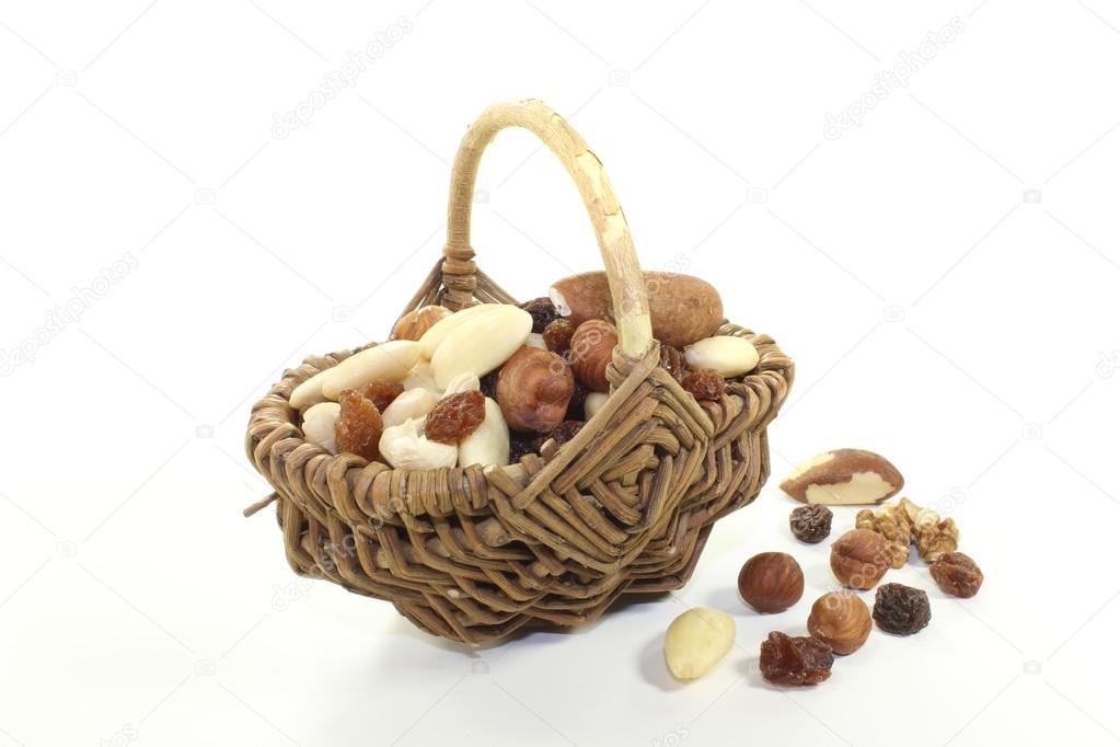 fresh nuts and raisins as a snack