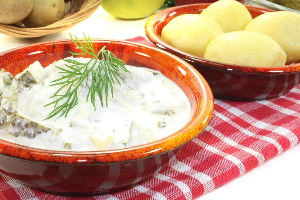 Arenque creme marinado com pepino — Fotografia de Stock