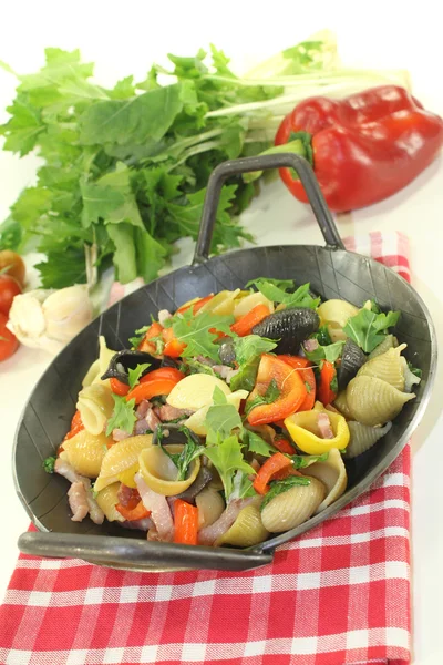 Pasta pan with turnip greens — Stock Photo, Image