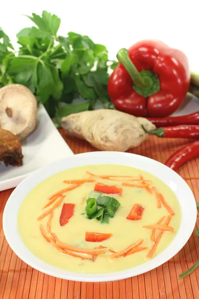 Curry soep met kip en worteltjes — Stockfoto