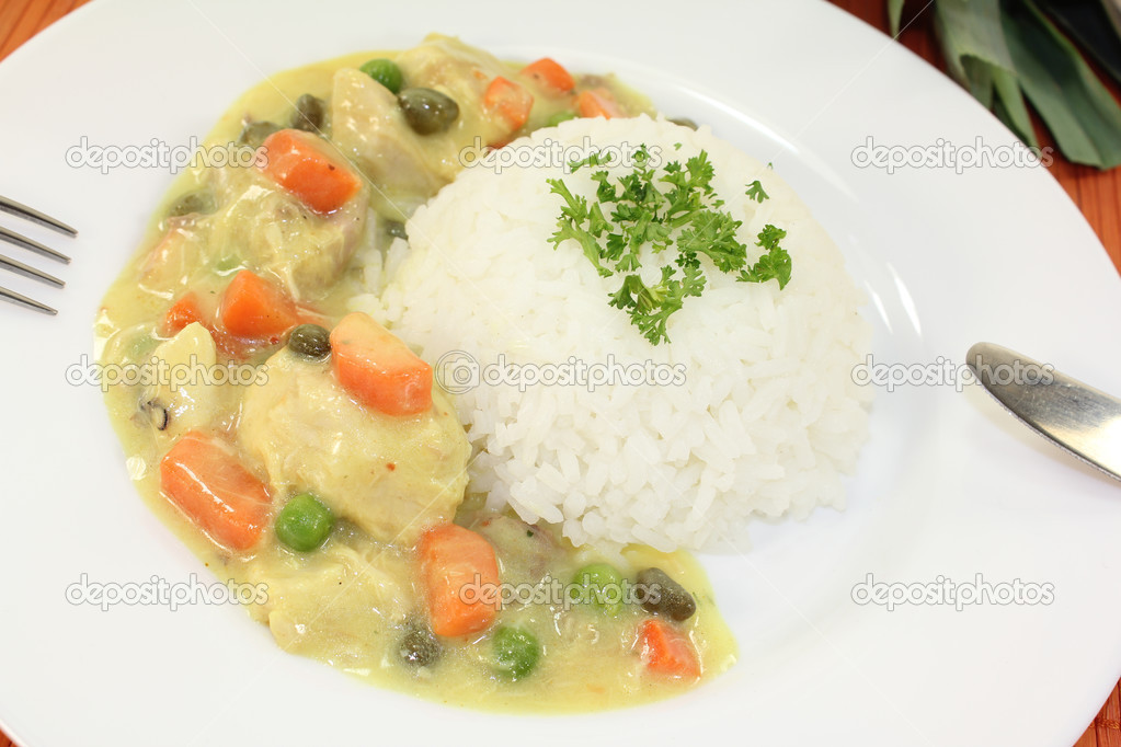 Chicken fricassee with peas