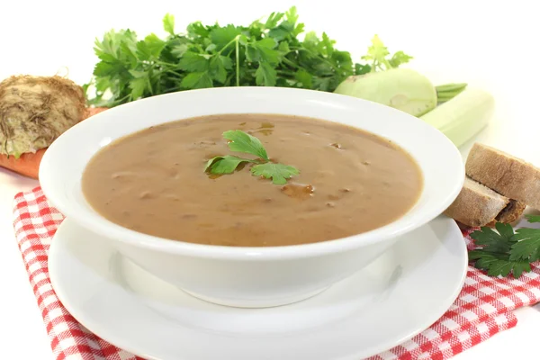 Oxtail soup with baguette — Stock Photo, Image