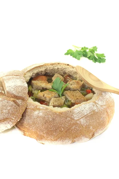 Chlebová polévka s krutony — Stock fotografie