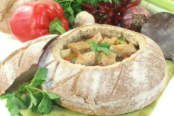 Bread soup with parsley — Stock Photo, Image