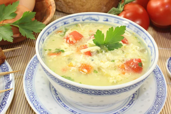 Asian Chicken soup with eggs — Stock Photo, Image