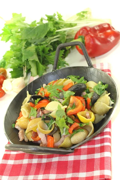 Pasta pan with turnip greens — Stock Photo, Image