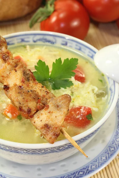 Asian Chicken soup with greens — Stock Photo, Image