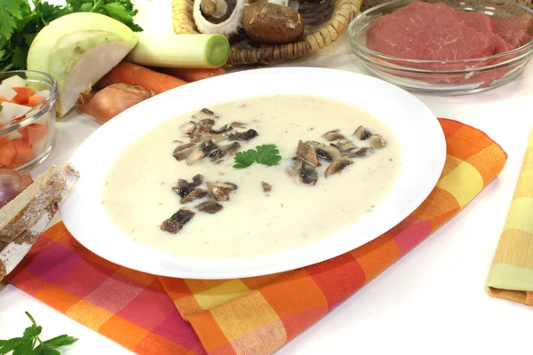 Delicious Veal cream soup with parsley — Stock Photo, Image