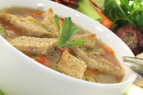 Bread Soup with parsley — Stock Photo, Image