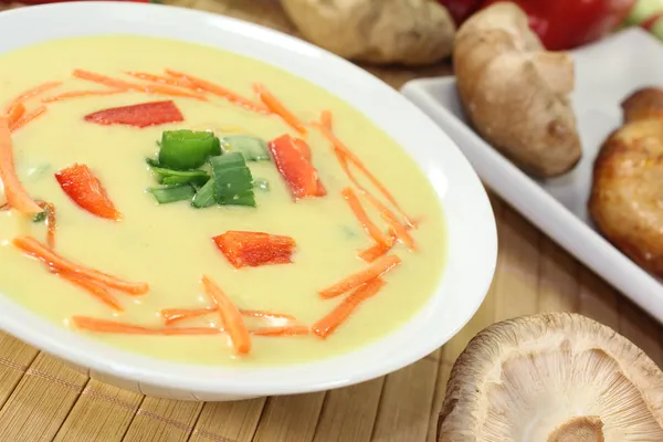 Zuppa di curry asiatico con pollo e cipollotti — Foto Stock