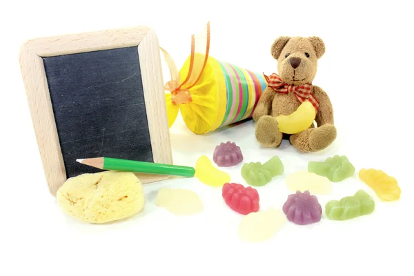 Back to School with Teddy and blackboard — Stock Photo, Image