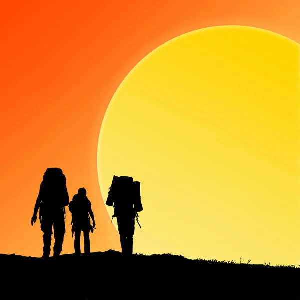 Silhouette of hiking friends — Stock Photo, Image