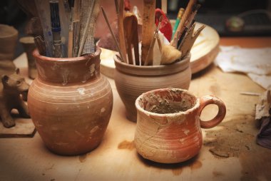 Handmade old clay pots clipart