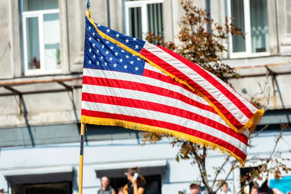 Bandera Americana Calle Ciudad Kiev Ucrania —  Fotos de Stock