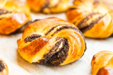 Ekmek fırınındaki çörekler fırından yeni çıktı.