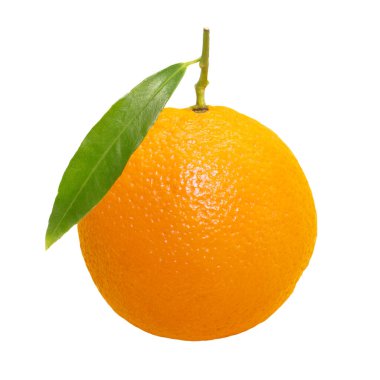 Orange citrus with green leaf isolated on white background