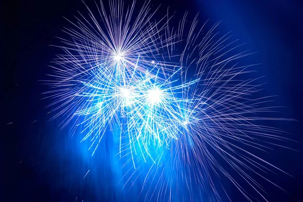 Blue Holiday Fireworks Black Night Sky —  Fotos de Stock