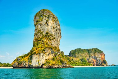 Sea landscape with turquoise water and tropical green islands