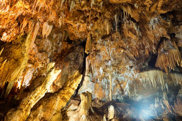 Dark Cave Many Stalactites Grotte Zuddas Cave Italy Sardinia — Zdjęcie stockowe