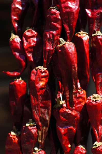 Röd chili peppers på gatan marknaden i solljus — Stockfoto