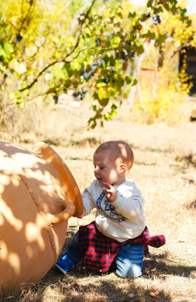 Cute baby sitting in the grass — Stock Photo, Image