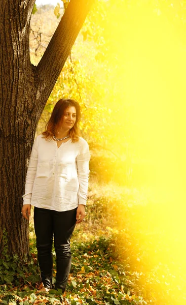 Woman in autumnal park — Stock Photo, Image