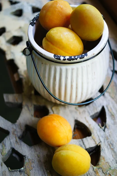 Aprikoser i hinken — Stockfoto