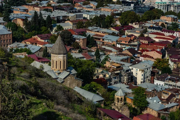 Tbilisi Cityscape Από Την Κορυφή Του Βουνού Mtatsminda Ταξιδιωτική Κάρτα — Φωτογραφία Αρχείου
