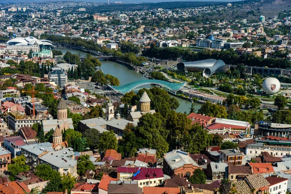Tbilisi Stadsgezicht Vanaf Top Van Berg Mtatsminda Reiskaart — Stockfoto