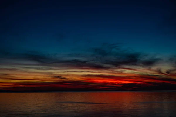 Solnedgång Georgiska Svarta Havet Strand Med Rosa Och Blå Himmel — Stockfoto