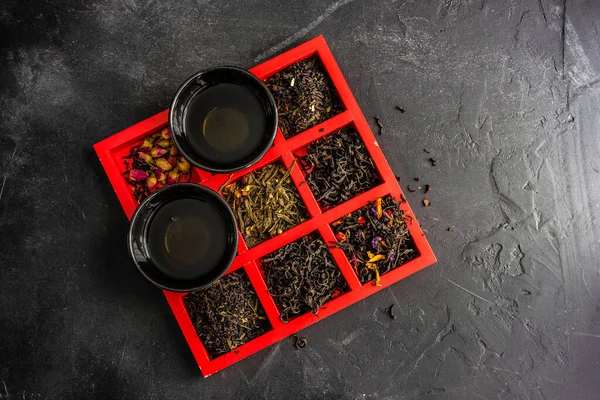 Lekkere Lente Groene Thee Kopjes Stenen Tafel — Stockfoto