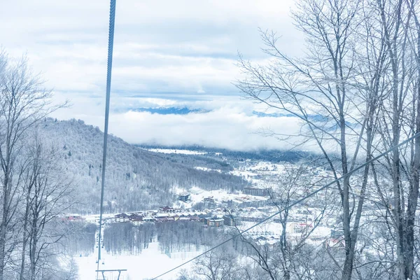 Barukiani Yamacında Kayak Kayakçılar Için Halat Bakuriani Şubat 2022 Georgia — Stok fotoğraf