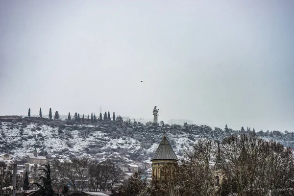 Zicht Oud Tbilisi Tijdens Het Sneeuwen Georgië — Stockfoto