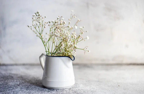 White Gypsophila Flowers Ceramic Vase Concrete Table — Fotografia de Stock