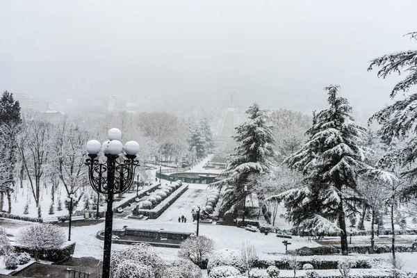 Famous Tbilisi Vake Park Sudden Snowing Spring Time — Fotografia de Stock