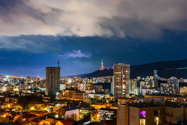 Céu Noturno Dramático Com Lanterna Durante Trovão Tbilisi Geórgia — Fotografia de Stock