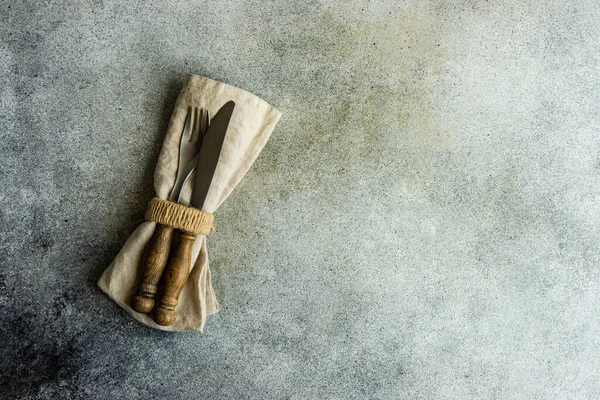 Cutlery Set Textile Napkin Silverware Concrete Table — ストック写真