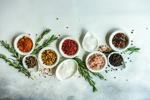 Spices Bowls Cooking Frame Concrete Table — Stock Fotó