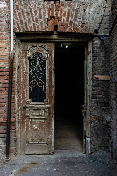 Old Door Carving Details Buildings Old Town Tbilisi Georgia — ストック写真