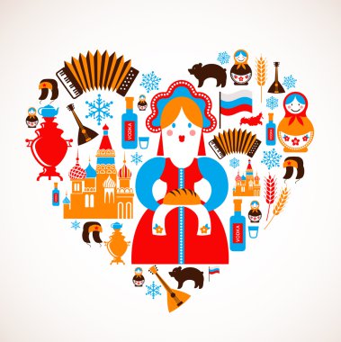 Russia love - heart with vector icons