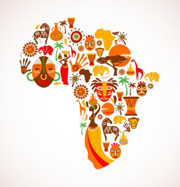 Картина, постер, плакат, фотообои "карта африки с векторными значками
", артикул 12766529