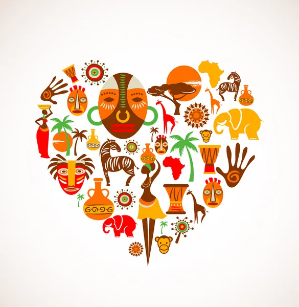 Heart with Africa vector icons — Stock Vector