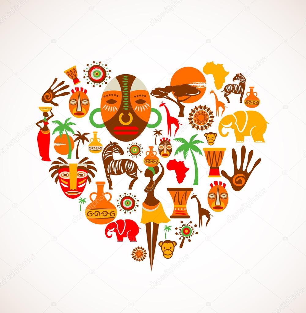 Heart with Africa vector icons