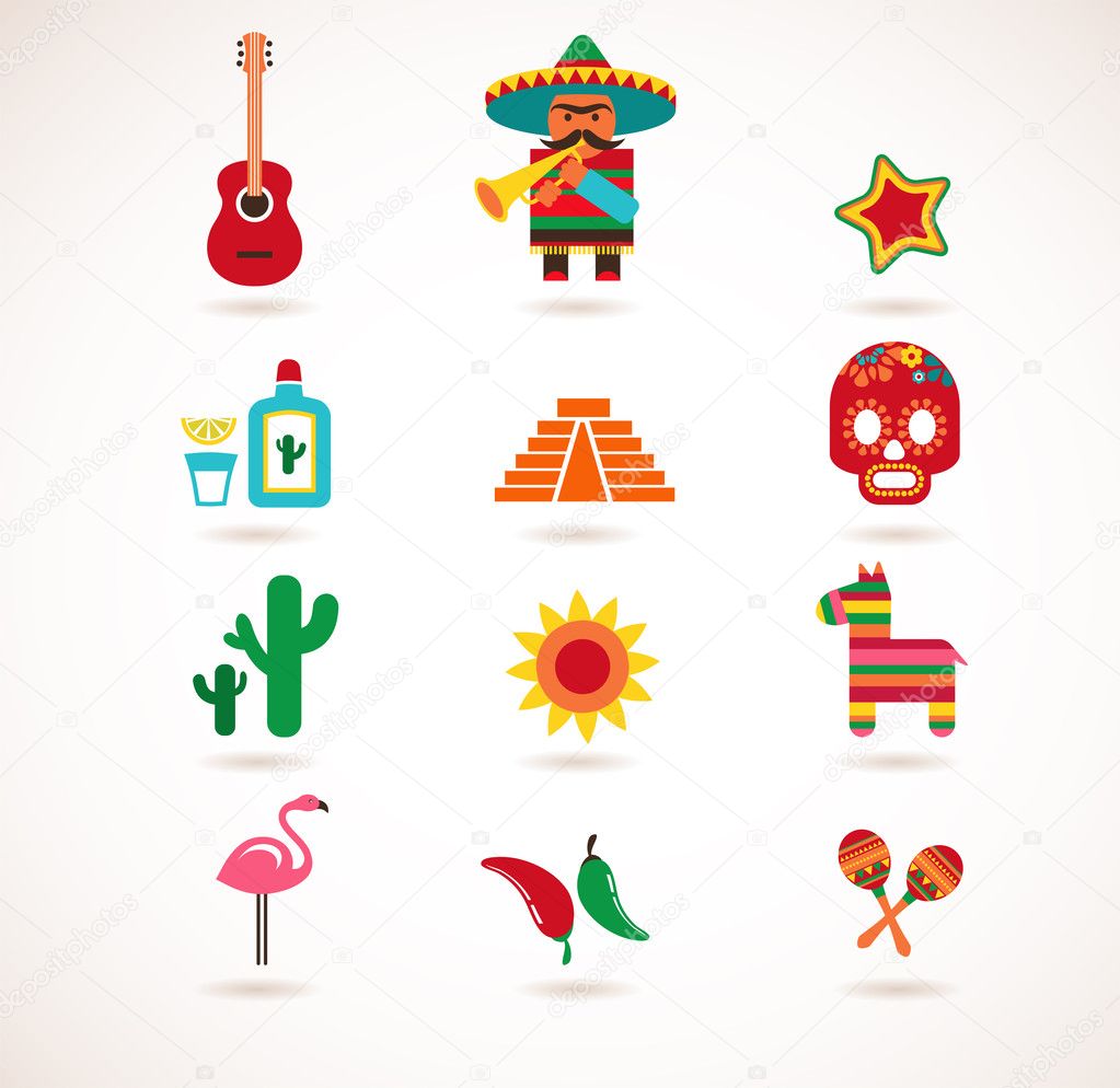 Mexico love - set of vector icons