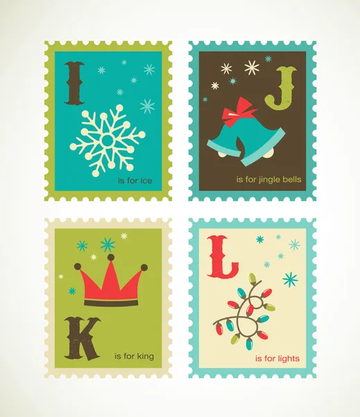 Christmas retro alphabet with cute icons — Stock Vector