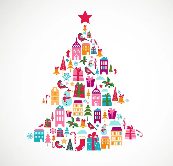 Árbol de Navidad abstracto con iconos lindos y elemento de diseño — Archivo Imágenes Vectoriales